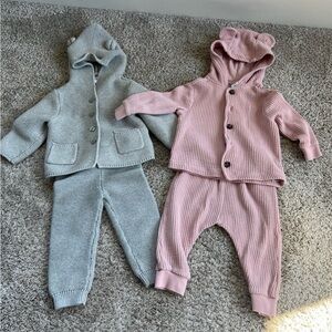 Pink and Gray Baby Knit Hoodie Sets